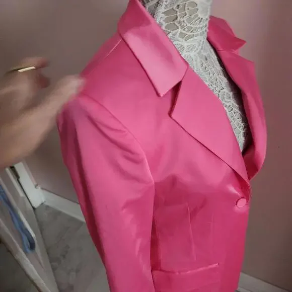 EUC Zara Pink Satin unique Blazer Jacket inside heart pocket love M - Picture 4 of 9